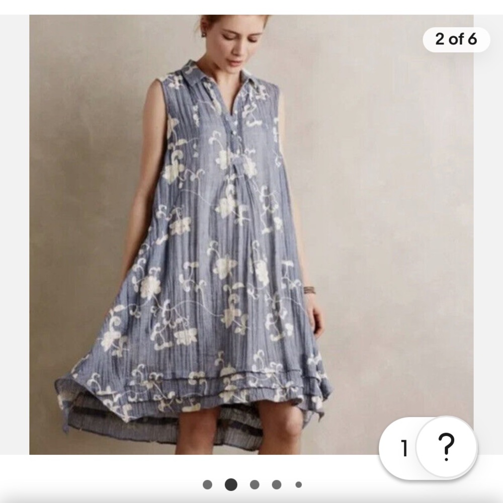 Anthropologie Isabella Sinclair Tillie Embroidered  Floral Blue Dress - Picture 2 of 12